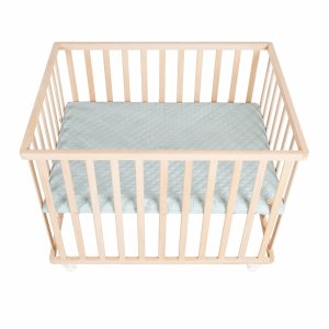 Parc bébé 75 x 100 cm bois naturel et tapis de parc vert Roba