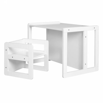 Ensemble tabouret et banc enfant réversible blanc