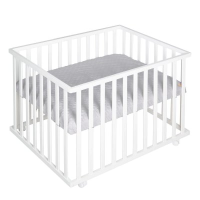 Parc bébé 75 x 100 cm bois blanc et tapis de parc gris