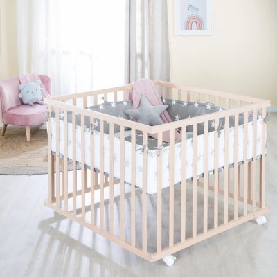 Parc bébé 75 x 100 cm naturel et tapis de parc little stars