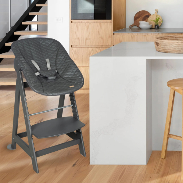 Chaise haute évolutive 2en1 born up gris graphite matelassé Roba
