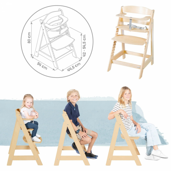 Chaise haute évolutive 2en1 born up naturel greyish matelassé Roba