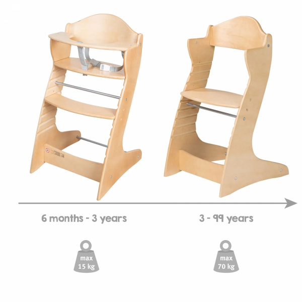 Chaise haute évolutive chill up bois naturel Roba