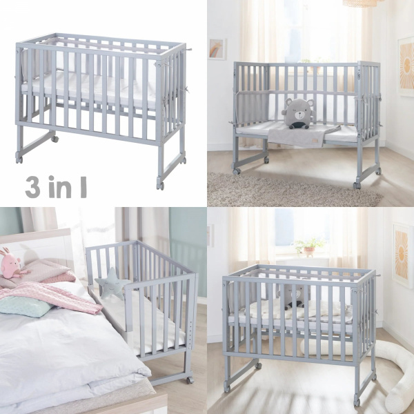 Berceau cododo 3 en 1 bois gris avec matelas et nid Roba