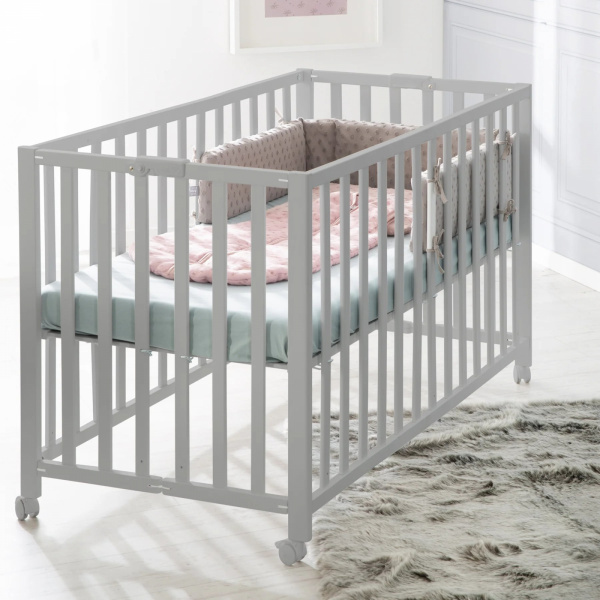 Lit pliant enfant fold up 60x120 cm bois taupe Roba
