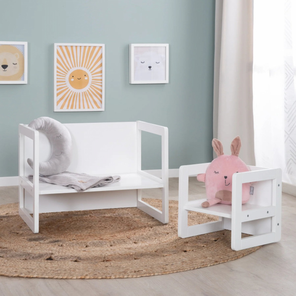 Ensemble tabouret et banc enfant réversible blanc Roba