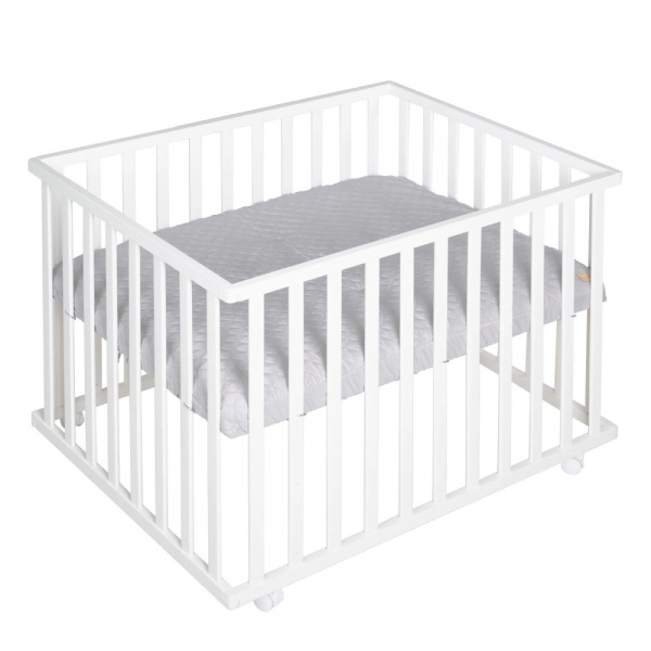 Parc bébé 75 x 100 cm bois blanc et tapis de parc gris Roba