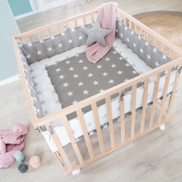 Parc bébé 75 x 100 cm naturel et tapis de parc little stars Roba