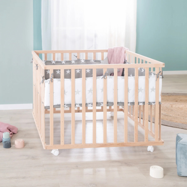 Parc bébé 75 x 100 cm naturel et tapis de parc little stars Roba