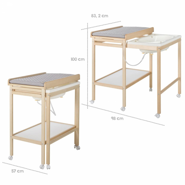 Table à langer avec baignoire baby pool et matelas à langer gris Roba