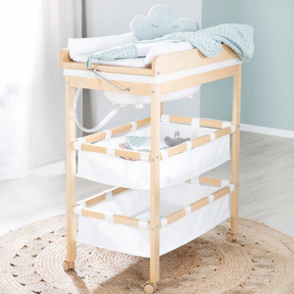 Table à langer pliable avec baignoire baby pool et matelas à langer blanc Roba