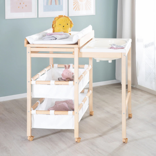 Table à langer avec baignoire baby pool et matelas à langer blanc Roba