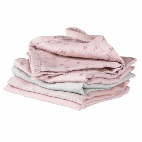 Lot de 5 gants de toilette coton bio rose/mauve Roba