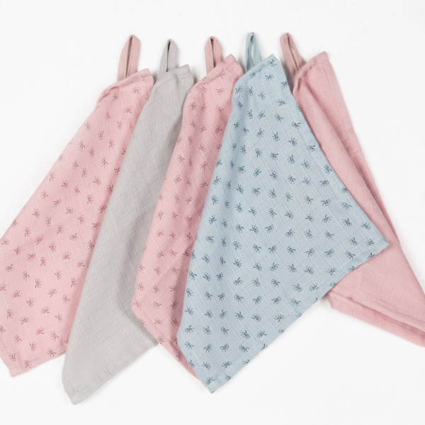 Lot de 5 gants de toilette coton bio rose/mauve Roba