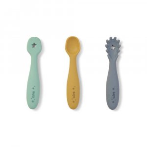 Lot de 3 couverts d'apprentissage bleu brume Saro