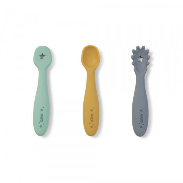 Lot de 3 couverts d'apprentissage bleu brume Saro