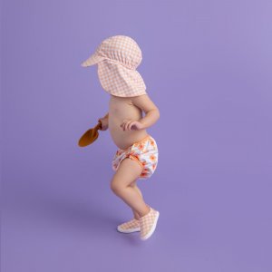 Casquette uv 0-1 an - carreaux orange Swim essentials