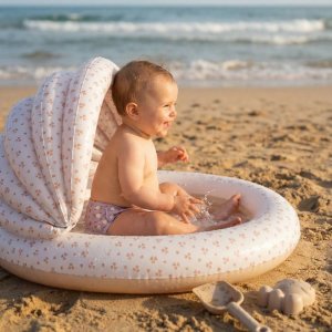 Kids pool - beige - cozy hearts - ø 100 cm with canopy Swim essentials