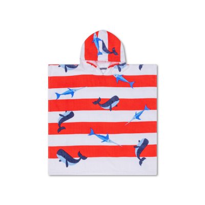 Poncho de plage 65x65 cm baleine rouge