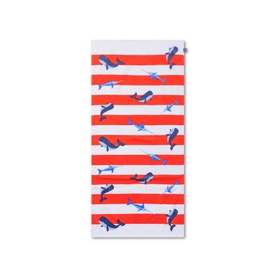 Serviette de plage coton 135 x 65 cm - baleine rouge