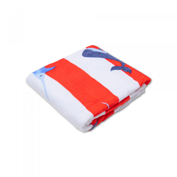 Serviette de plage coton 135 x 65 cm - baleine rouge Swim essentials