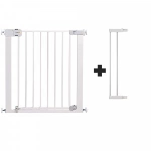 Barrière enfant 73–80 cm + extension 14 cm pour atteindre 94 cm, métal, auto close, fixation pression à 4 points, blanc Safety 1st