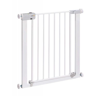 Barrière enfant 73–80 cm + extension 14 cm pour atteindre 94 cm, métal, auto close, fixation pression à 4 points, blanc