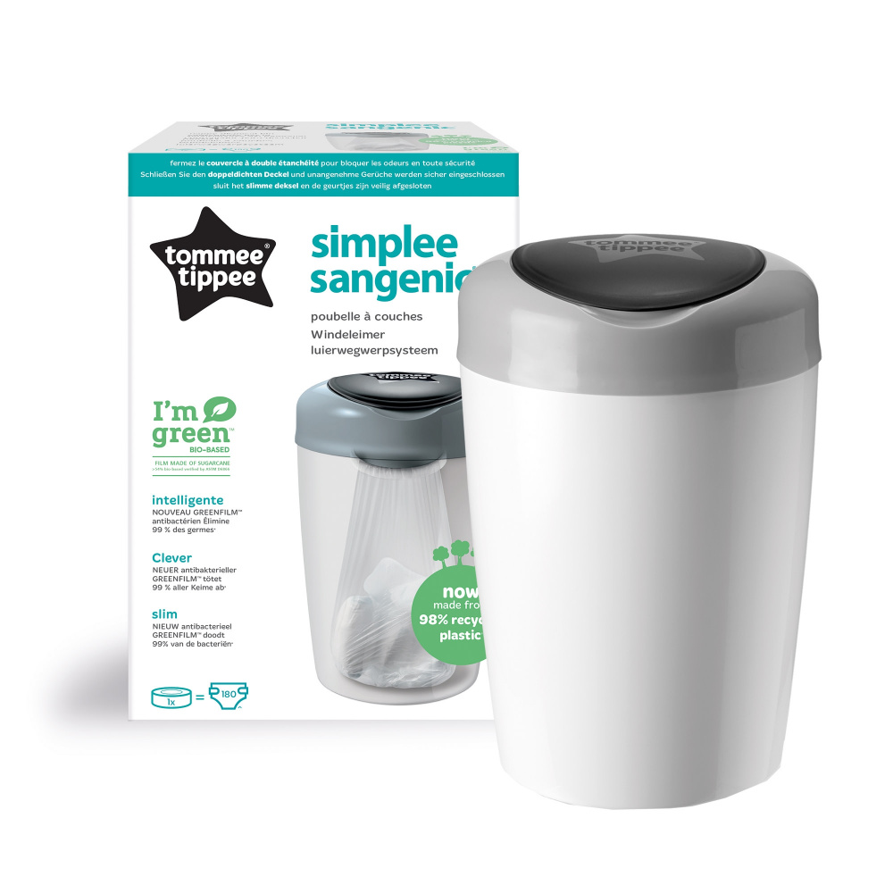 Tommee Tippee Poubelle à couches Twist & Click Advanced vert, recharge  Greenfilm