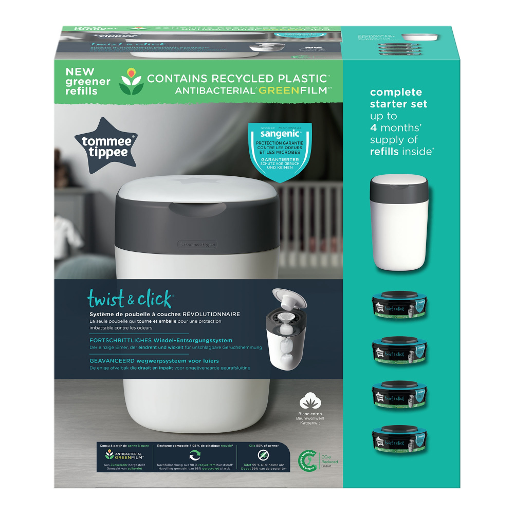 Starter pack twist & click poubelle blanche + 4 recharges de Tommee tippee  sur allobébé