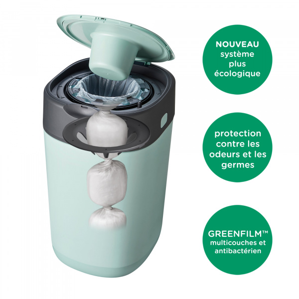 Poubelle à couches twist & click vert Tommee tippee