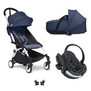 Poussette trio yoyo 3 - châssis blanc pack 6+ siège auto izi go modular x2 by besafe + nacelle bleu air france Stokke
