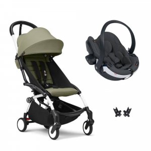 Poussette duo yoyo 3 - châssis blanc pack 6+ et siège auto izi go modular x2 by besafe olive Stokke