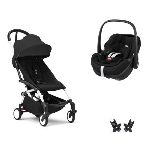 Poussette duo yoyo 3 pack 6+ et siège auto pebble 360 pro² black - chassis blanc - noir Stokke
