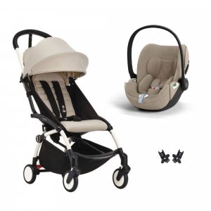 Poussette duo yoyo 3 pack 6+ et siège auto cloud t plus beige - chassis blanc - bonpoint Stokke