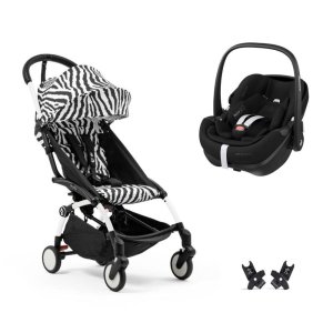 Poussette duo yoyo 3 pack 6+ et siège auto pebble 360 pro² black - chassis blanc - zebra Stokke