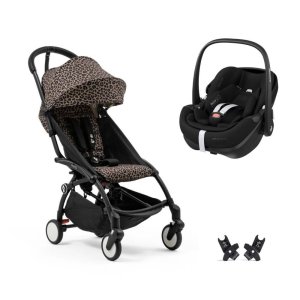 Poussette duo yoyo 3 pack 6+ et siège auto pebble 360 pro² - chassis noir - leopard Stokke