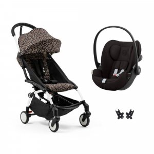 Poussette duo yoyo 3 pack 6+ et siège auto cloud g black - chassis blanc - leopard Stokke
