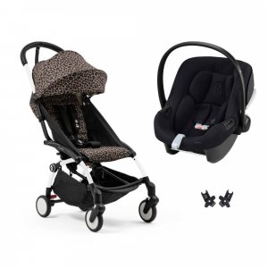 Poussette duo yoyo 3 pack 6+ et siège auto aton b2 black - chassis blanc - leopard Stokke