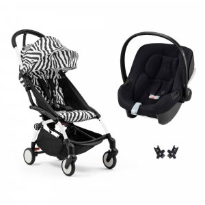 Poussette duo yoyo 3 pack 6+ et siège auto aton b2 black - chassis blanc - zebra Stokke