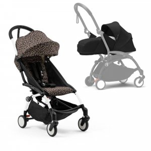 Poussette complète yoyo 3 châssis blanc pack 0+ et 6+ leopard / noir Stokke