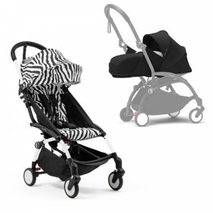 Poussette complète yoyo 3 châssis blanc pack 0+ et 6+ zebra / noir Stokke