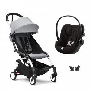 Poussette duo yoyo 3 pack 6+ et siège auto cloud g black - chassis blanc - stone Stokke