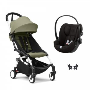 Poussette duo yoyo 3 pack 6+ et siège auto cloud g black - chassis blanc - olive Stokke