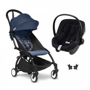 Poussette duo yoyo 3 pack 6+ et siège auto aton b2 black - chassis noir - bleu air france Stokke