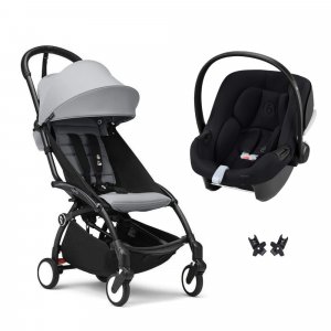 Poussette duo yoyo 3 pack 6+ et siège auto aton b2 black - chassis noir - stone Stokke