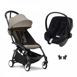 Poussette duo yoyo 3 pack 6+ et siège auto aton b2 black - chassis noir - taupe Stokke