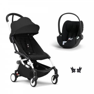 Poussette duo yoyo 3 pack 6+ et siège auto cloud t plus black - chassis blanc - noir Stokke