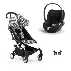 Poussette duo yoyo 3 pack 6+ et siège auto cloud t black - chassis blanc - zebra Stokke