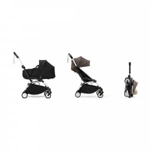 Poussette duo yoyo 3 - châssis blanc pack 6+ et nacelle leopard / noir Stokke