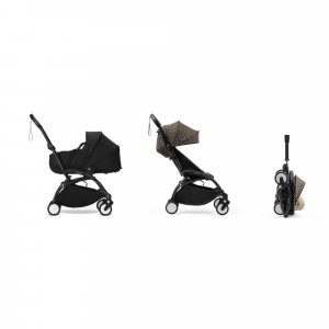 Poussette duo yoyo 3 - châssis noir pack 6+ et nacelle leopard / noir Stokke